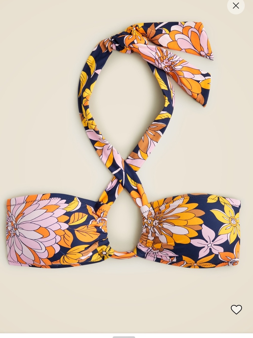 JCrew Floral Halter Bandeau Swim Top in Navy, Orange & Pink